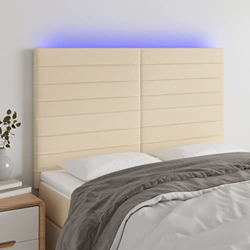 CKioict Bettkopfteil Schlafzimmer Betthaupt Einfache Montage LED Kopfteil Creme 144x5x118/128 cm StoffGeeignet für Gästezimmer, Schlafzimmer, Wohnzimmer von CKioict
