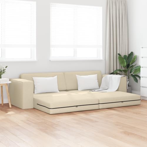 CKioict Boden-Sofa-Bett Modernes Couchbett mit Cremefarbenem Stoff, Geräumiges Futonbett für Gäste, Bequemes Tagesbett mit Abnehmbaren Bezügen für Wohnzimmer und Lounge von CKioict