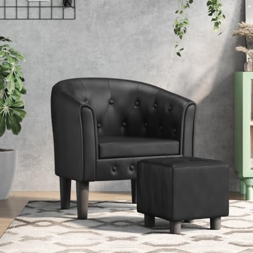 CKioict Clubsessel mit Fußhocker Schwarz Kunstleder fernsehsessel ohrensessel mit hocker for Wohnzimmer Balkon von CKioict