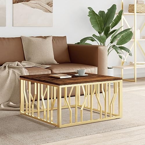 CKioict Couchtisch Golden Edelstahl und Altholz Massiv Coffee Table couchtisch for Esszimmer Innenraum von CKioict