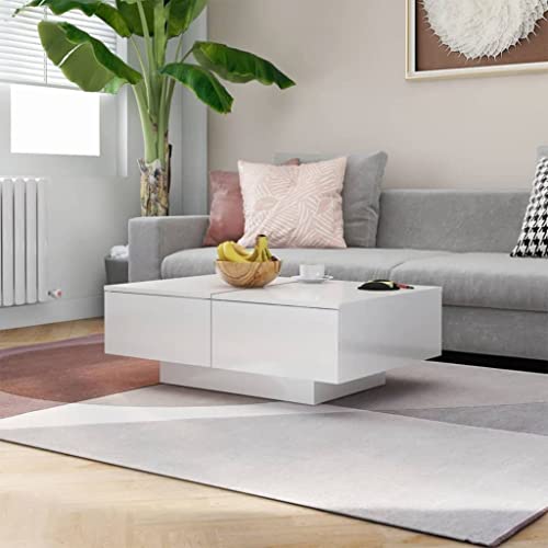 CKioict Couchtisch Hochglanz-Weiß wohnzimmertisch Coffee Table for Esszimmer Innenraum 90x60x31 cm Holzwerkstoff von CKioict