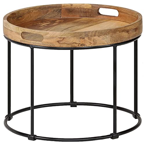 CKioict Couchtisch Massivholz Mango und Stahl Coffee Table Wohnzimmer möbel for Esszimmer Innenraum 50x40 cm von CKioict