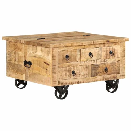 CKioict Couchtisch Raues Mangoholz Coffee Table Couch Tisch for Wohnzimmer Esszimmer 70x70x40 cm von CKioict