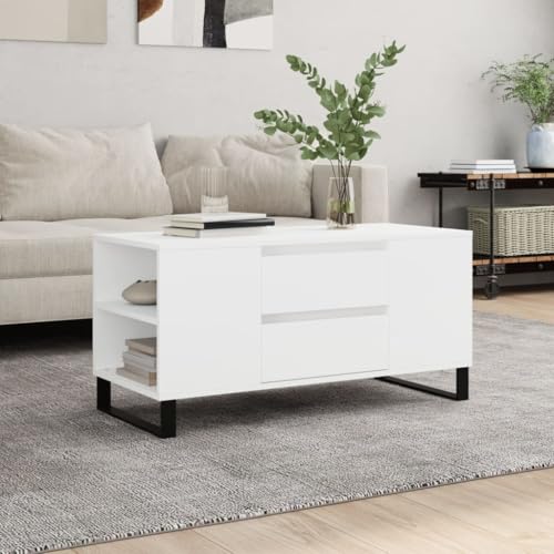 CKioict Couchtisch Weiß Couch Tisch Coffee Table for Innenraum Wohnzimmer 102x44,5x50 cm Holzwerkstoff von CKioict