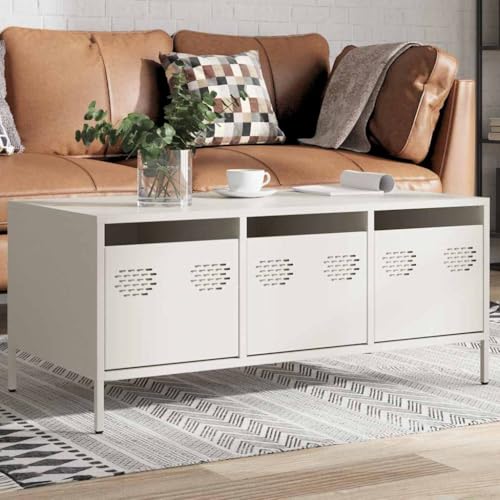 CKioict Couchtisch Weiß couchtisch wohnzimmertisch for Innenraum Wohnzimmer 101,5x50x43,5 cm Kaltgewalzter Stahl von CKioict