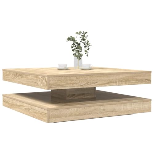 CKioict Couchtisch Wohnzimmer möbel Coffee Table for Wohnzimmer Innenraum 360-Grad Drehbar Sonoma-Eiche 90x90x34,5 cm von CKioict