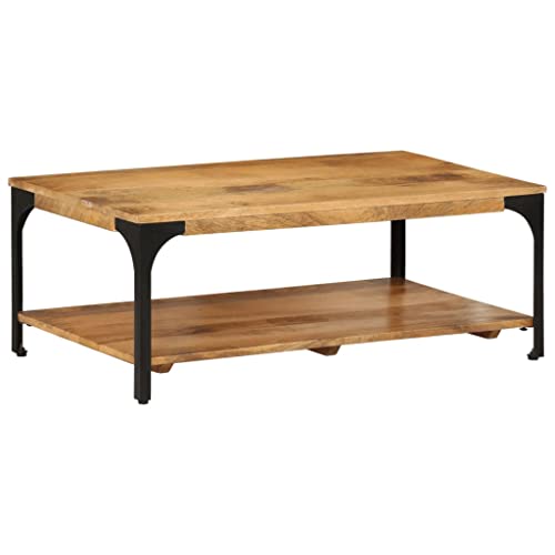 CKioict Couchtisch mit Ablage Tisch Wohnzimmer beistelltisch for Esszimmer Wohnzimmer 100x55x38 cm Massivholz Mango und Stahl von CKioict