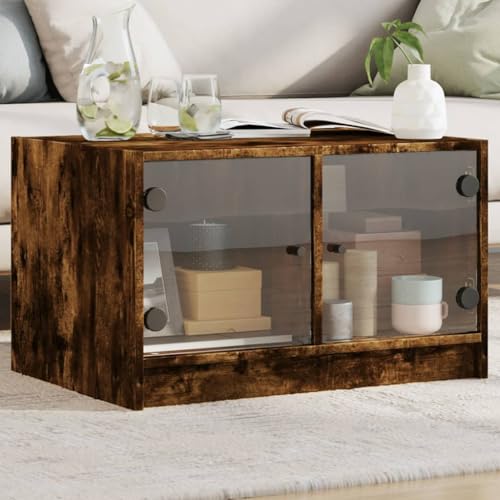 CKioict Couchtisch mit Glastüren Räuchereiche Couch Tisch Wohnzimmer möbel for Innenraum Esszimmer 68x50x42 cm von CKioict