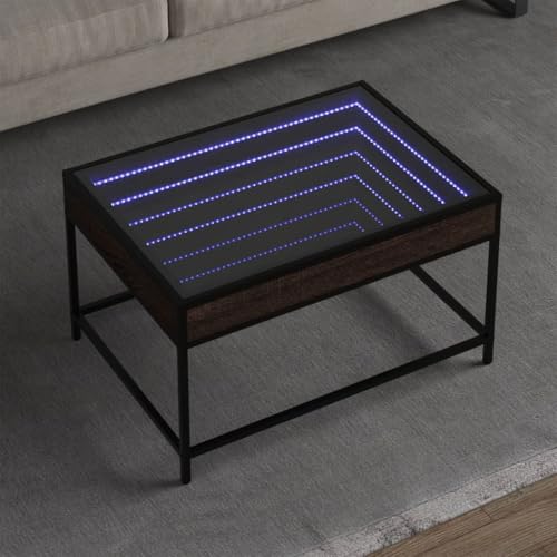 CKioict Couchtisch mit Infinity-LED Braun Eichen-Optik Coffee Table Tisch Wohnzimmer for Innenraum Esszimmer 70x50x41 cm von CKioict