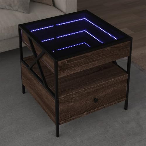 CKioict Couchtisch mit Infinity-LED Braun Eichen-Optik Coffee Table couchtisch for Esszimmer Innenraum 50x50x51 cm von CKioict