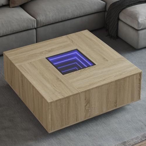 CKioict Couchtisch mit Infinity-LED Sonoma-Eiche Couch Tisch Coffee Table for Innenraum Wohnzimmer 100x100x40 cm von CKioict