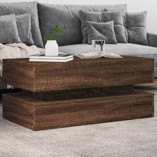CKioict Couchtisch mit LED-Leuchten Braun Eichen-Optik Couch Tisch Coffee Table for Innenraum Esszimmer 90x50x40 cm von CKioict