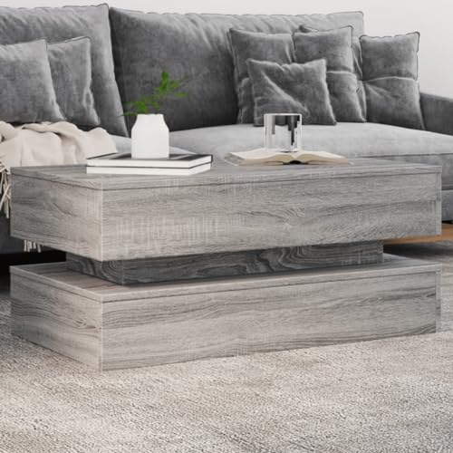 CKioict Couchtisch mit LED-Leuchten Grau Sonoma Couch Tisch Coffee Table for Innenraum Esszimmer 90x50x40 cm von CKioict
