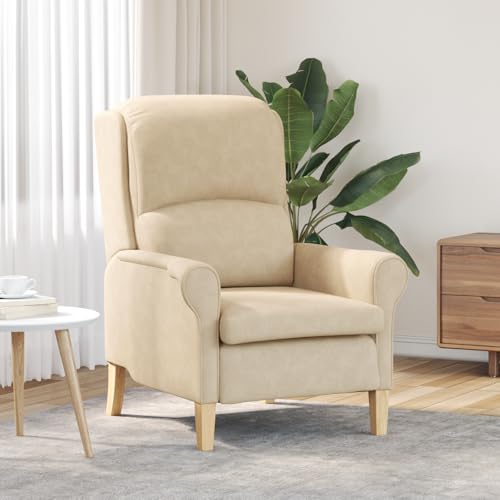 CKioict Creme Sessel Creme Stoff und Holz Standard Ergonomisch ohrensessel mit hocker lesesessel for Wohnzimmer Büro von CKioict