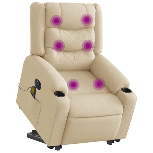 CKioict Elektrischer Massagesessel mit Aufstehhilfe Creme Stoff fernsehsessel ohrensessel mit hocker for Wohnzimmer Balkon von CKioict
