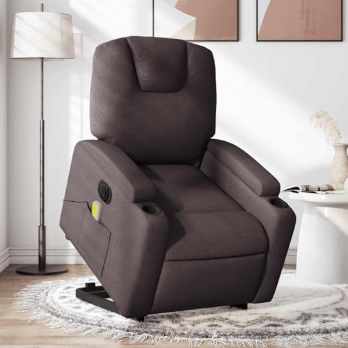 CKioict Elektrischer Massagesessel mit Aufstehhilfe Dunkelbraun Stoff Stuhl schminktisch ohrensessel mit hocker for Innenraum Wohnzimmer von CKioict