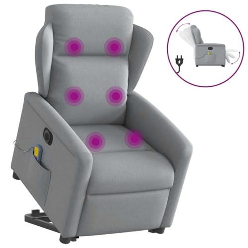 CKioict Elektrischer Massagesessel mit Aufstehhilfe Hellgrau Stoff ohrensessel mit hocker lesesessel for Wohnzimmer Balkon von CKioict