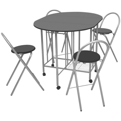 CKioict Esstisch stühle Armlehnstuhl Esszimmermöbel Ausklappbarer Esstisch fünfteilig MDF SchwarzGeeignet für Wohnzimmer, Küche, Lounge von CKioict
