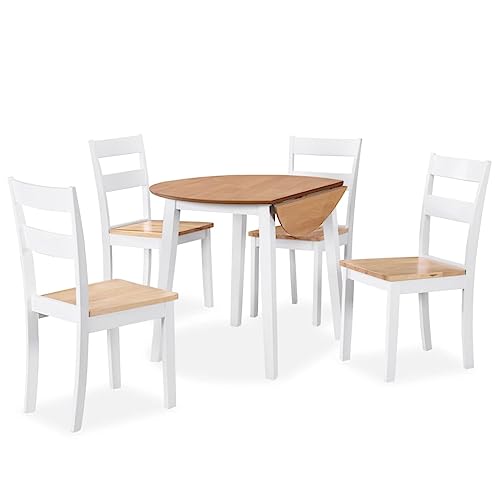 CKioict Esstisch stühle Armlehnstuhl Esszimmermöbel Essgruppe 5-TLG. MDF und Gummibaumholz WeißGeeignet für Wohnzimmer, Küche, Lounge von CKioict