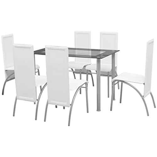 CKioict Esstisch stühle Armlehnstuhl Esszimmermöbel Siebenteilige Essgruppe WeißGeeignet für Wohnzimmer, Küche, Lounge von CKioict