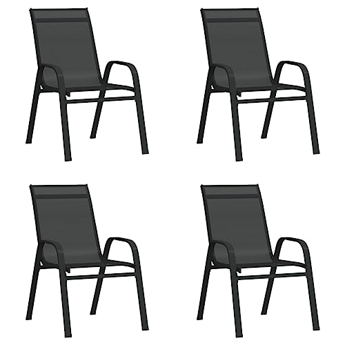 CKioict Esszimmerstühle Terrassenstühle Balkonset Stapelbare Gartenstühle 4 STK. Schwarz TextileneGeeignet für Balkone, Rasenflächen, Gärten von CKioict