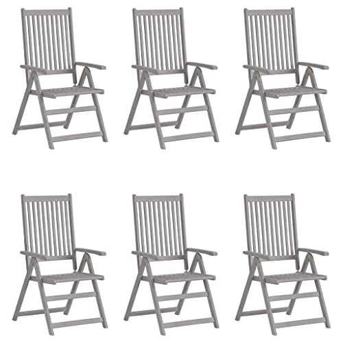 CKioict Esszimmerstühle Terrassenstühle Balkonset Verstellbare Gartenstühle 6 STK. Grau Massivholz AkazieGeeignet für Balkone, Rasenflächen, Gärten von CKioict