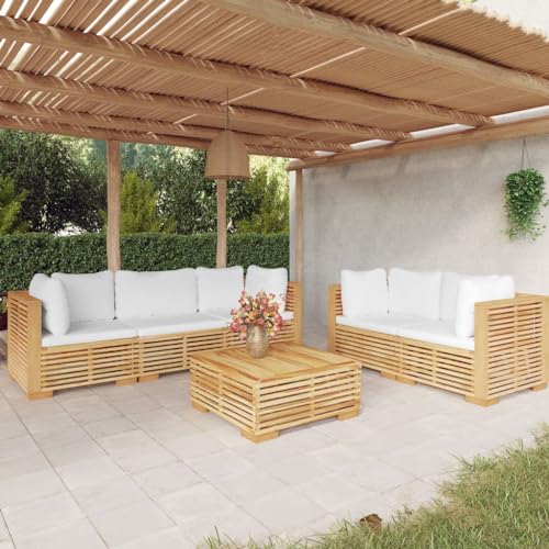 CKioict Gartenbank Balkon Sessel Outdoor Sessel 6-TLG. Garten-Lounge-Set mit Kissen Massivholz TeakFür Gärten, Terrassen, Balkone von CKioict