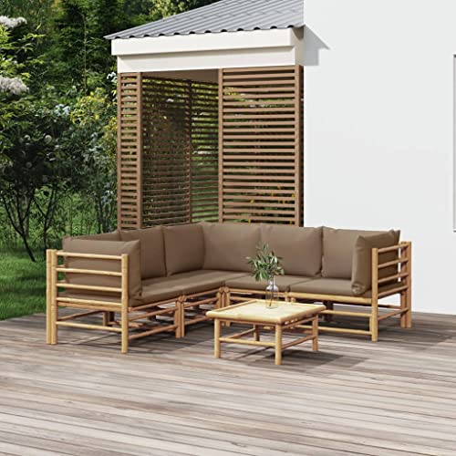 CKioict Gartenbank Balkon Sessel Outdoor Sessel 6-TLG. Garten-Lounge-Set mit Kissen Taupe BambusFür Gärten, Terrassen, Balkone von CKioict
