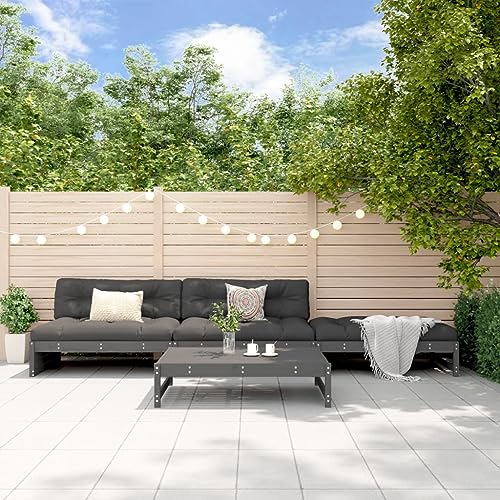 CKioict Gartenlounge Lounge möbel Outdoor Balkon Sessel 4-TLG. Garten-Lounge-Set mit Kissen Grau MassivholzGeeignet für Balkone, Lounges, Terrassen von CKioict