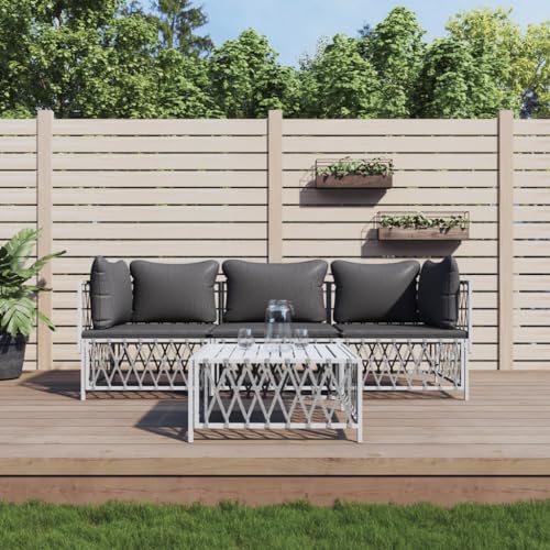 CKioict Gartenlounge Lounge möbel Outdoor Balkon Sessel 4-TLG. Garten-Lounge-Set mit Kissen Weiß StahlGeeignet für Balkone, Lounges, Terrassen von CKioict
