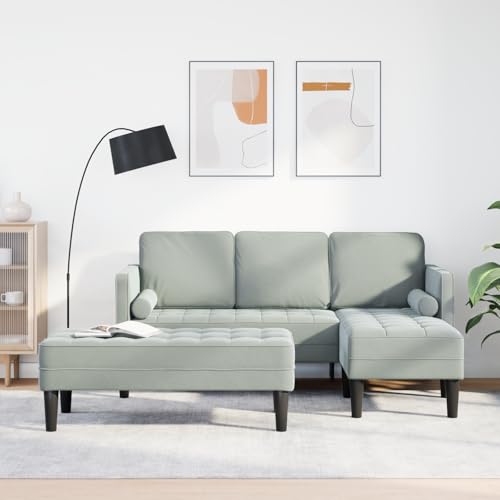 CKioict Helles Graues Velvet Garten Sofa mit Chaiselongue und Kissen für Innen- und Außenbereich, Ergonomisches Sitzmöbel mit Robustem Holzrahmen und Mattem Finish von CKioict