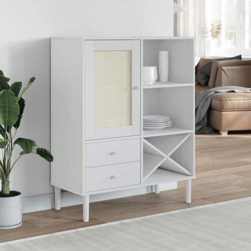 CKioict Highboard SENJA Rattan-Optik Weiß gartenschrank kleiderschrank for Büro Schlafzimmer 90x40x112 cm Kiefernholz CKioict Highboard SENJA Rattan-Optik Weiß gartenschrank kleiderschrank for Büro Schlafzimmer 90x40x112 cm Kiefernholz von CKioict