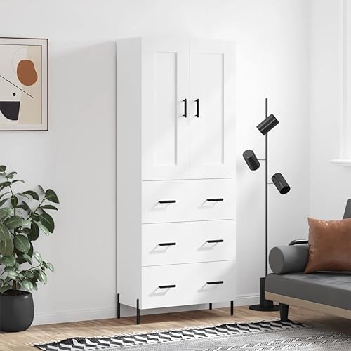 CKioict Highboard Weiß gartenschrank Schrank for Innenraum Wohnzimmer 69,5x34x180 cm Holzwerkstoff von CKioict