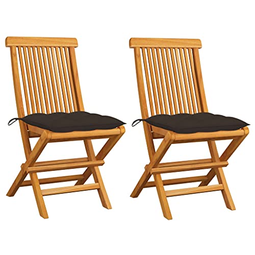 CKioict Küchenstühle Esszimmerstühle Strandkörbe Gartenstühle mit Taupe Kissen 2 STK. Massivholz TeakGeeignet für Terrassen, Rasenflächen, Bauernhäuser von CKioict