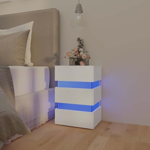 CKioict LED-Nachttisch Weiß kommode mit schubladen nachtschrank for Schlafzimmer Wohnzimmer 45x35x67 cm Holzwerkstoff von CKioict