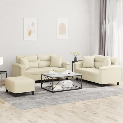 CKioict Langlebige Kunstleder Sofagarnitur mit Fußhocker, Bequemes 3-Sitzer Sofa Set für Wohnzimmer, Lederoptik Couchgarnitur mit Zierkissen, Schmutzabweisend und von CKioict