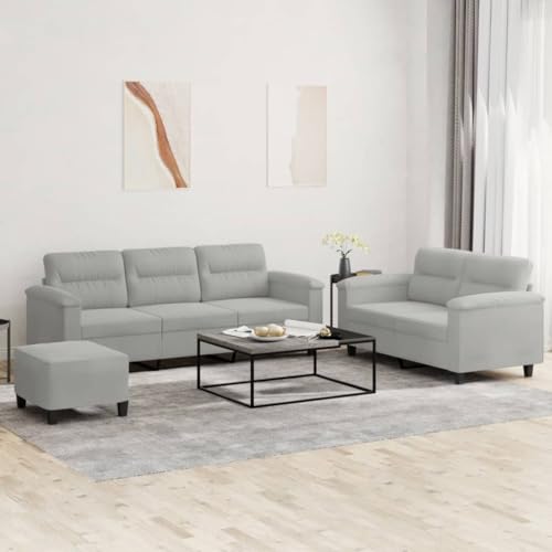 CKioict Langlebige Mikrofaser Sofagarnitur mit Fußhocker, Bequemes 3-Sitzer Sofa Set für Wohnzimmer, Robuste Polstergarnitur mit Sitzbank und Hocker, Grau CKioict Langlebige Mikrofaser Sofagarnitur mit Fußhocker, Bequemes 3-Sitzer Sofa Set für Wohnzimmer, Robuste Polstergarnitur mit Sitzbank und Hocker, Grau von CKioict