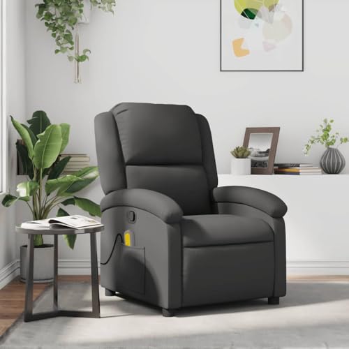 CKioict Massagesessel Grau Echtleder ohrensessel mit hocker cocktailsessel for Balkon Wohnzimmer von CKioict