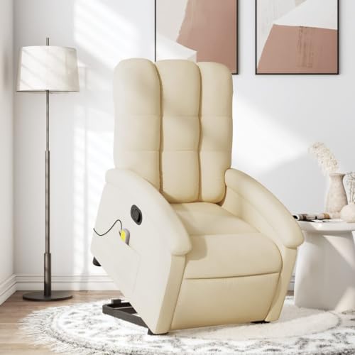 CKioict Massagesessel mit Aufstehhilfe Creme Stoff ohrensessel mit hocker Lounge Sessel for Innenraum Balkon von CKioict