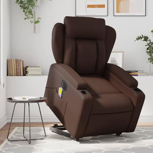 CKioict Massagesessel mit Aufstehhilfe Elektrisch Braun Kunstleder fernsehsessel Stuhl schminktisch for Schlafzimmer Wohnzimmer von CKioict