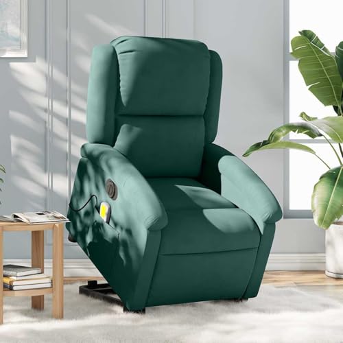 CKioict Massagesessel mit Aufstehhilfe Elektrisch Dunkelgrün Samt Lounge Sessel fernsehsessel for Büro Wohnzimmer von CKioict