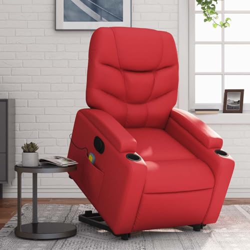 CKioict Massagesessel mit Aufstehhilfe Elektrisch Rot Kunstleder Chair Stuhl schminktisch for Wohnzimmer Innenraum von CKioict