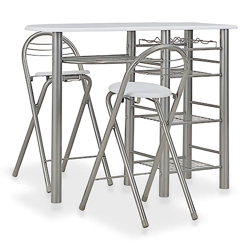 CKioict Möbelsets Küchen möbel Armlehnstuhl 3-TLG. Bar-Set mit Regalen Holz und Stahl WeißGeeignet für Wohnzimmer, Küche, Lounge von CKioict