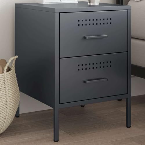 CKioict Nachttisch Anthrazit nachtschrank Bedside Table for Schlafzimmer Wohnzimmer 36x39x50,5 cm Stahl von CKioict