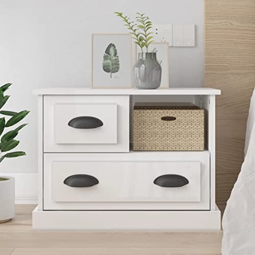 CKioict Nachttisch Hochglanz-Weiß kommode mit schubladen Bedside Table for Schlafzimmer Zimmer 60x39x45 cm von CKioict