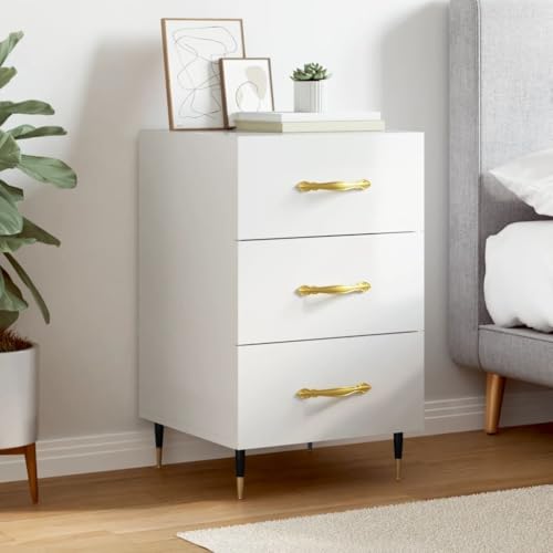 CKioict Nachttisch Hochglanz-Weiß kommode mit schubladen nachtschrank for Schlafzimmer Wohnzimmer 40x40x66 cm Holzwerkstoff von CKioict