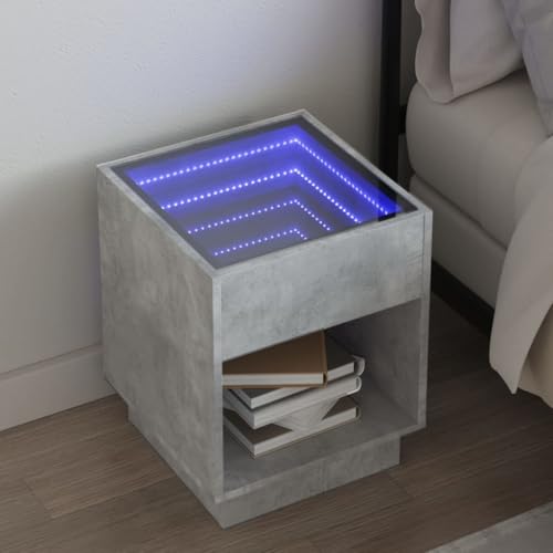CKioict Nachttisch mit Infinity-LED Betongrau badschrank schmal Bedside Table for Wohnzimmer Schlafzimmer 40x40x50 cm von CKioict