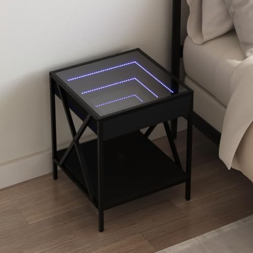 CKioict Nachttisch mit Infinity-LED Schwarz nachttisch kommode mit schubladen for Wohnzimmer Schlafzimmer 40x40x49 cm von CKioict