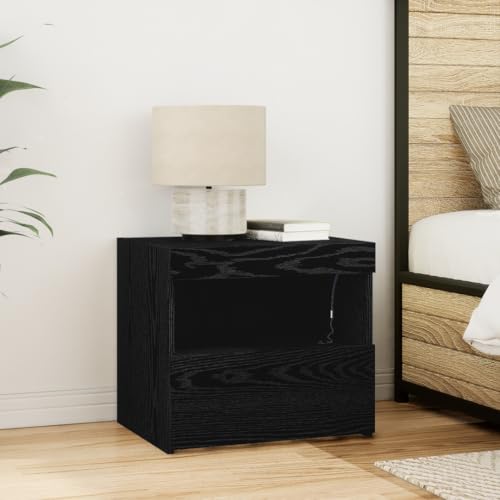 CKioict Nachttisch mit LED-Leuchten Schwarz Eiche badschrank schmal nachtschrank for Wohnzimmer Zimmer 50x40x45 cm von CKioict