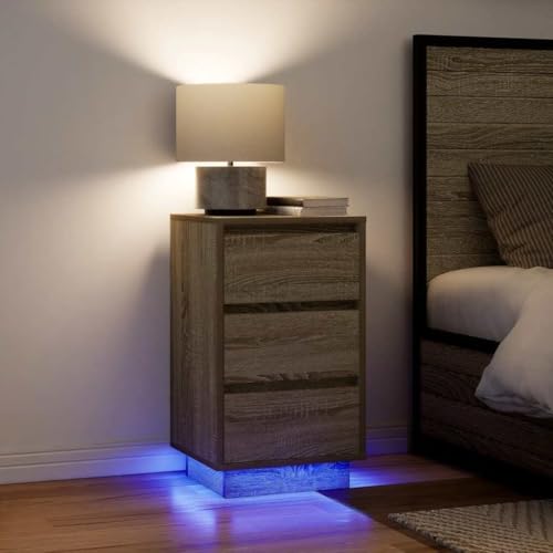 CKioict Nachttisch mit LED-Leuchten Sonoma-Eiche nachtschrank nachttisch for Zimmer Schlafzimmer 38x34x65 cm von CKioict